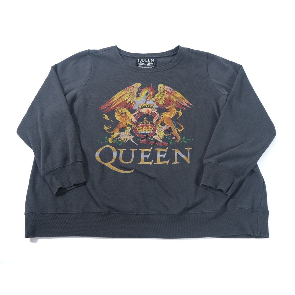 Queen Sweatshirt Womens 2 Gray Crest Logo Graphic Pullover Rock Band Official XL